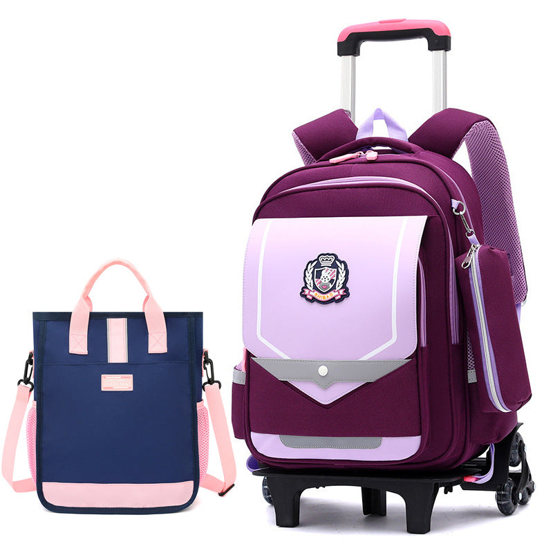 Z25022311兒童拉桿書包小學生防水女男拉桿式拖拉爬樓一二三到六年級大容量