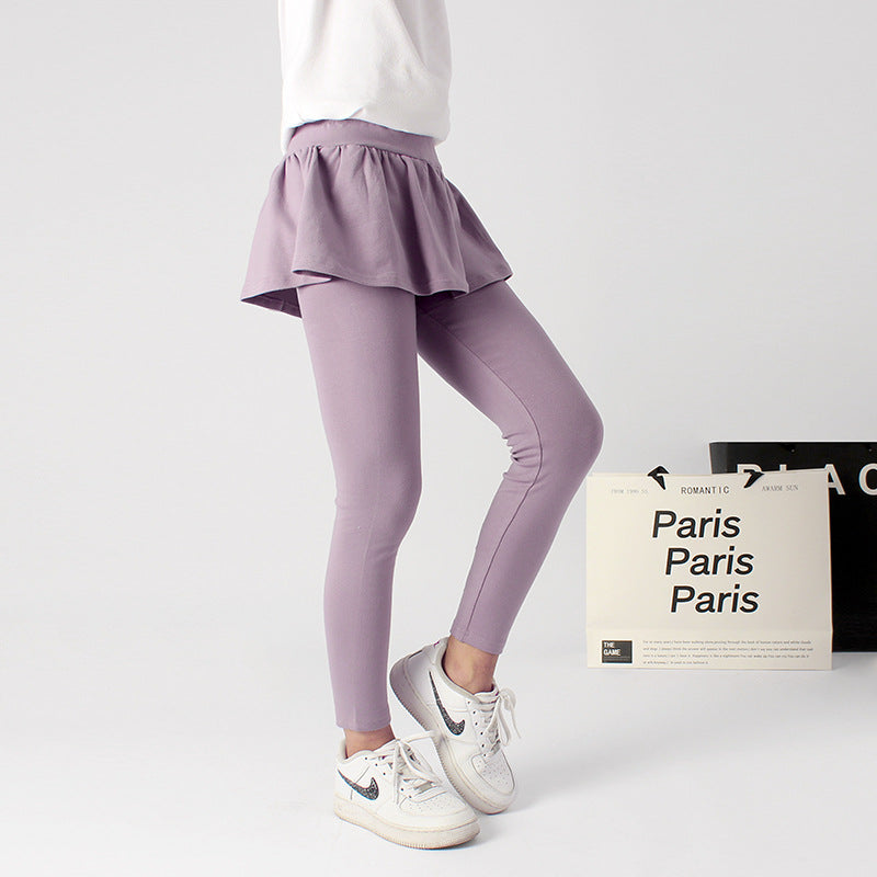 FI25101413童褲秋季韓版新款兒童緊身褲中大童純色緊身褲裙子褲女童褲子批發