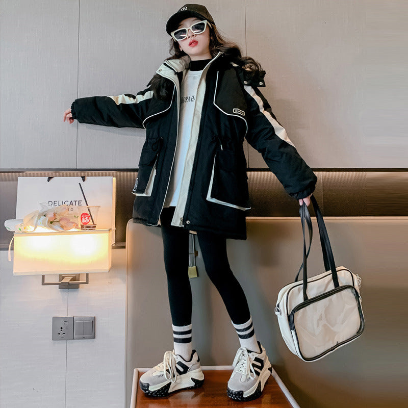 Z25010108女童4新款加厚大童派克服秋冬女童棉服衝鋒衣兒童棉衣