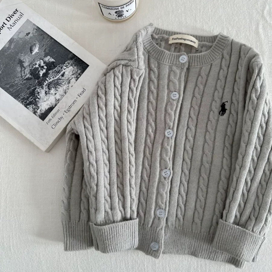 GL25122511新款兒童毛衣童裝2025秋款男女純色針織開襟衫寶寶麻花毛線衫外套
