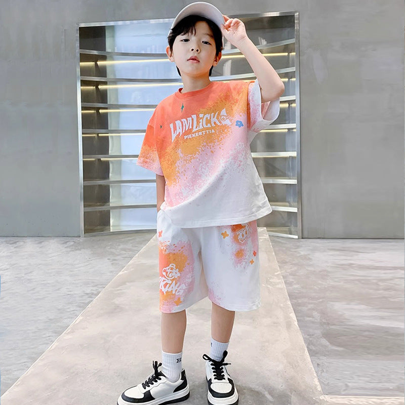 FM26042209男童夏裝套裝2026時尚夏季兒童短袖t恤服男孩薄款兩件套童裝