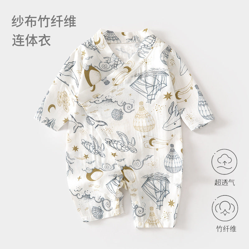 GJ26051410🎈精品質感🎈嬰兒紗布連身衣寶寶夏爬服長袖竹纖維哈衣兒童夏季空調服新生兒