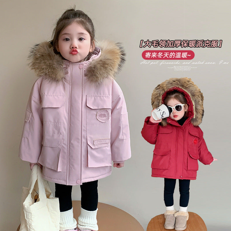 Z25010107兒童冬季棉服2024新款冬裝棉衣女童洋氣加厚加絨保暖派哥倫比亞潮