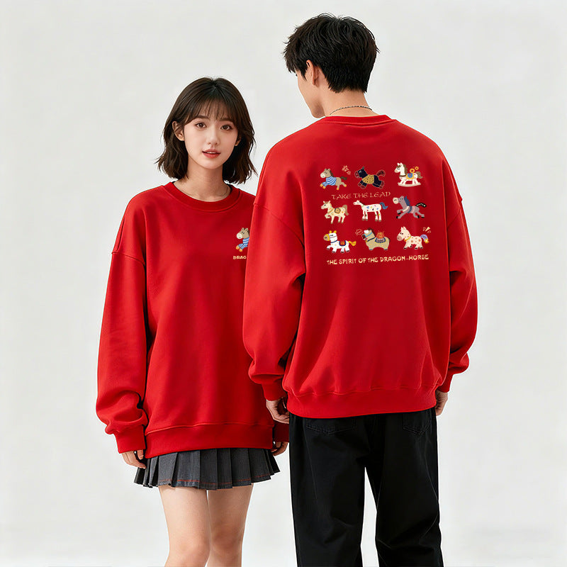 LA26011403秋冬加絨加厚紅色拜年親子裝衛衣一家三口四口母女全家裝