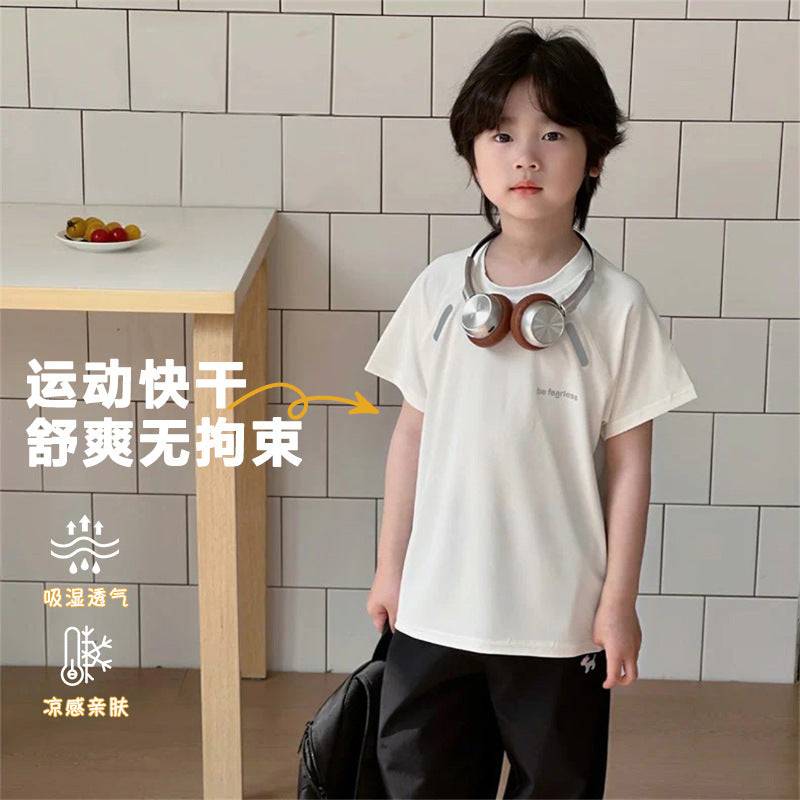 CK26050505男童速乾衣女童夏季短袖冰絲中大童網眼T恤兒童運動服小男孩體恤t(9-12天到貨)