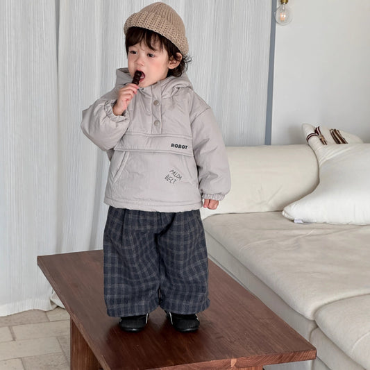 GN26012703兒童服飾2025新款韓版童裝冬季小寶寶棉衣裙子男童格子褲加絨套裝