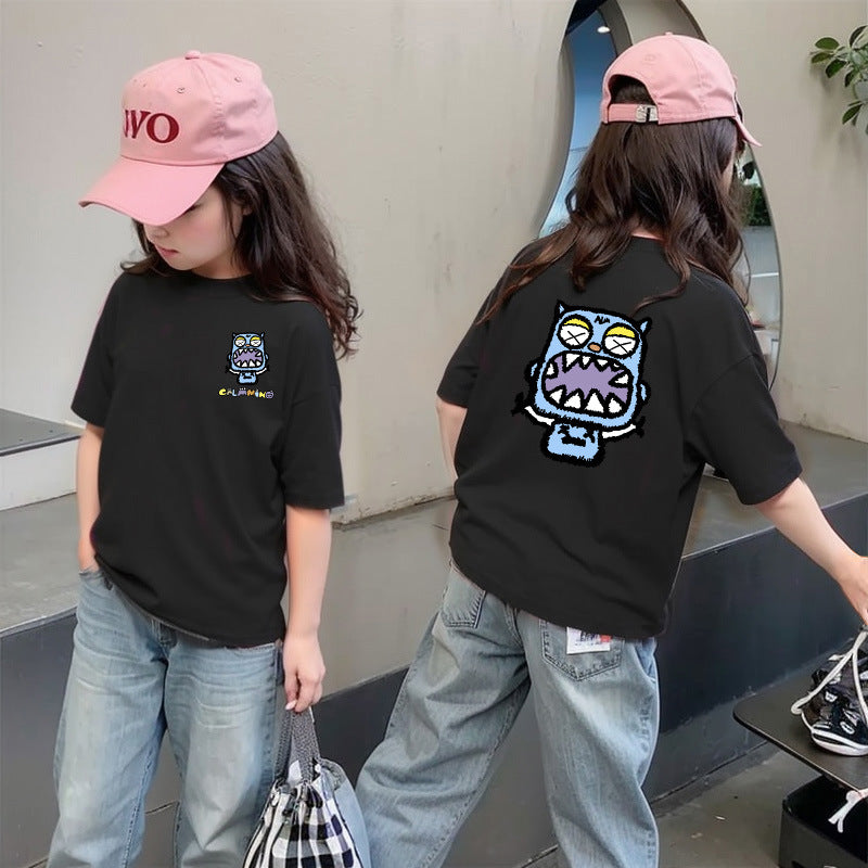 CE26022601女童夏季純棉短袖T潮流洋氣兒童休閒時尚上衣大童夏裝卡通T