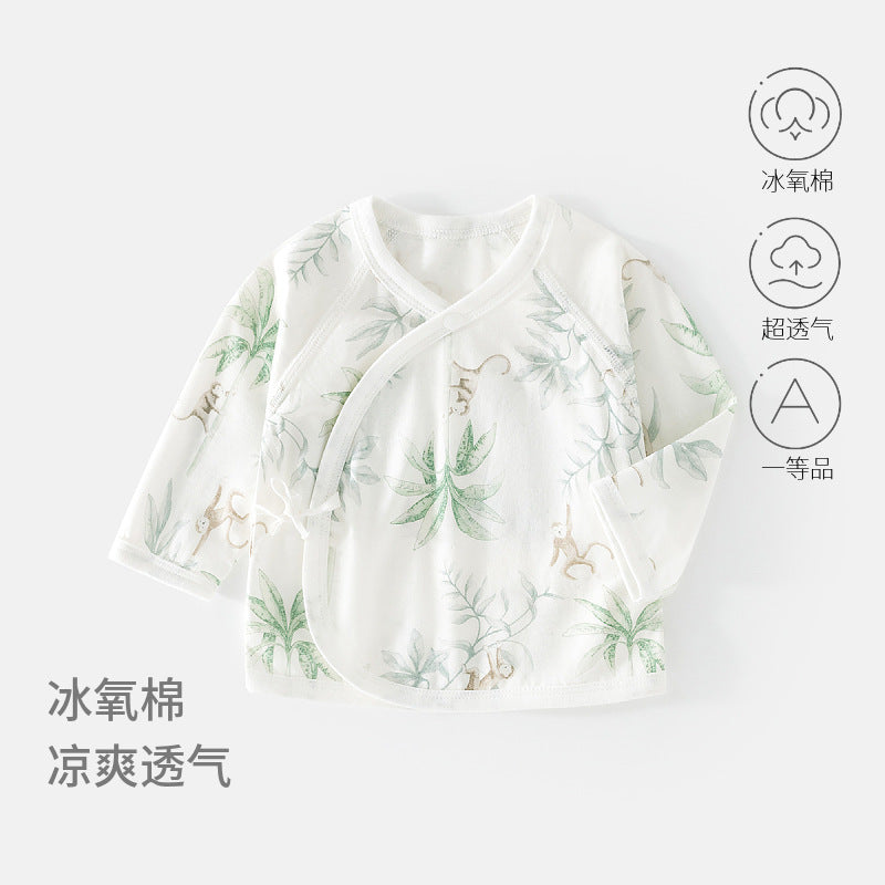 GJ26051412🎈精品質感🎈新生婴儿夏款冰氧棉半背宝宝上衣无骨薄款和尚服初生睡衣满月空调