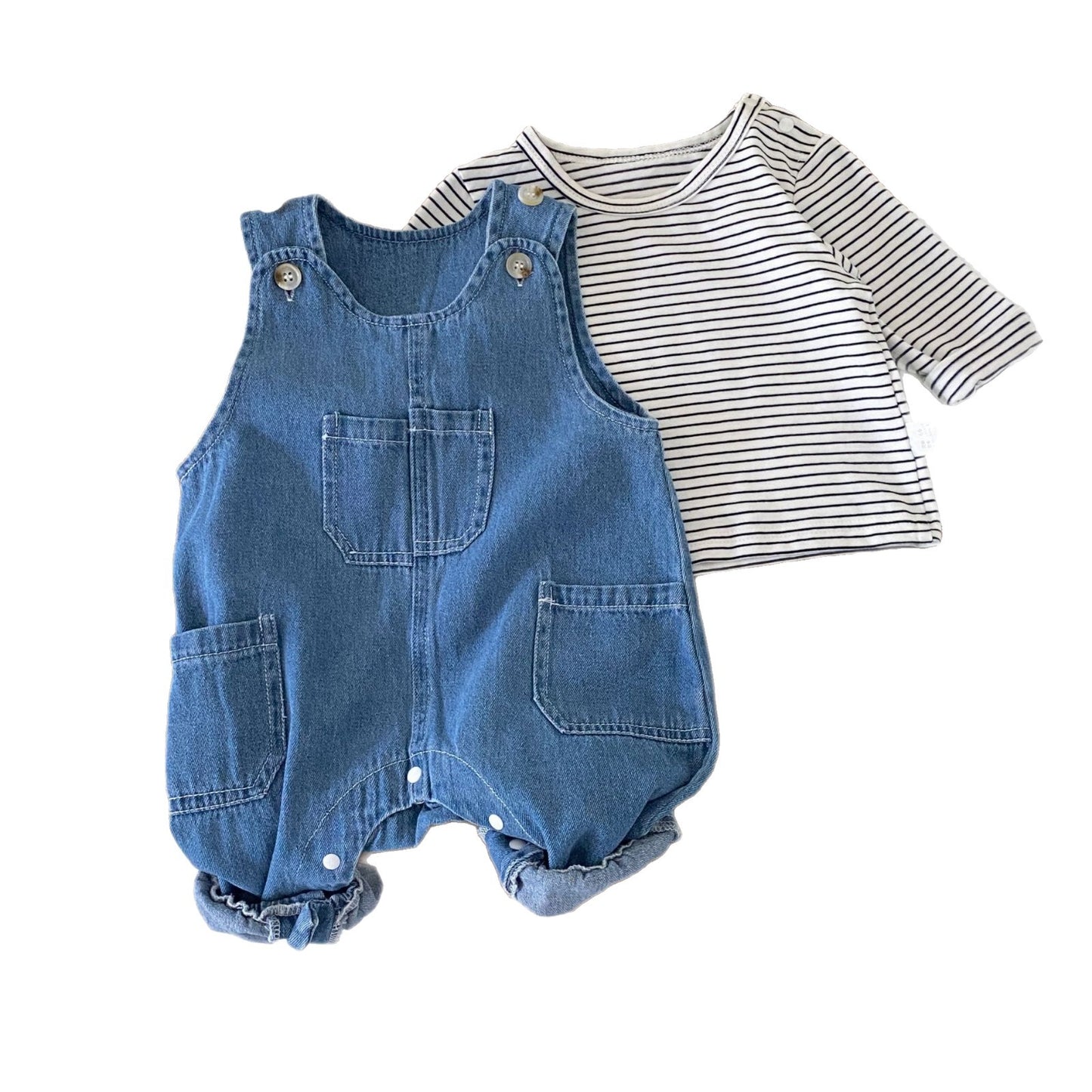 G25092505秋季嬰兒背帶褲套裝洋氣男女寶寶牛仔連身衣分體兩件套外出服