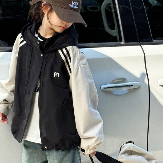 Z24110105女童衝鋒衣外套秋季2024新款兒童寬鬆撞色拼接戶外風童裝上衣百搭