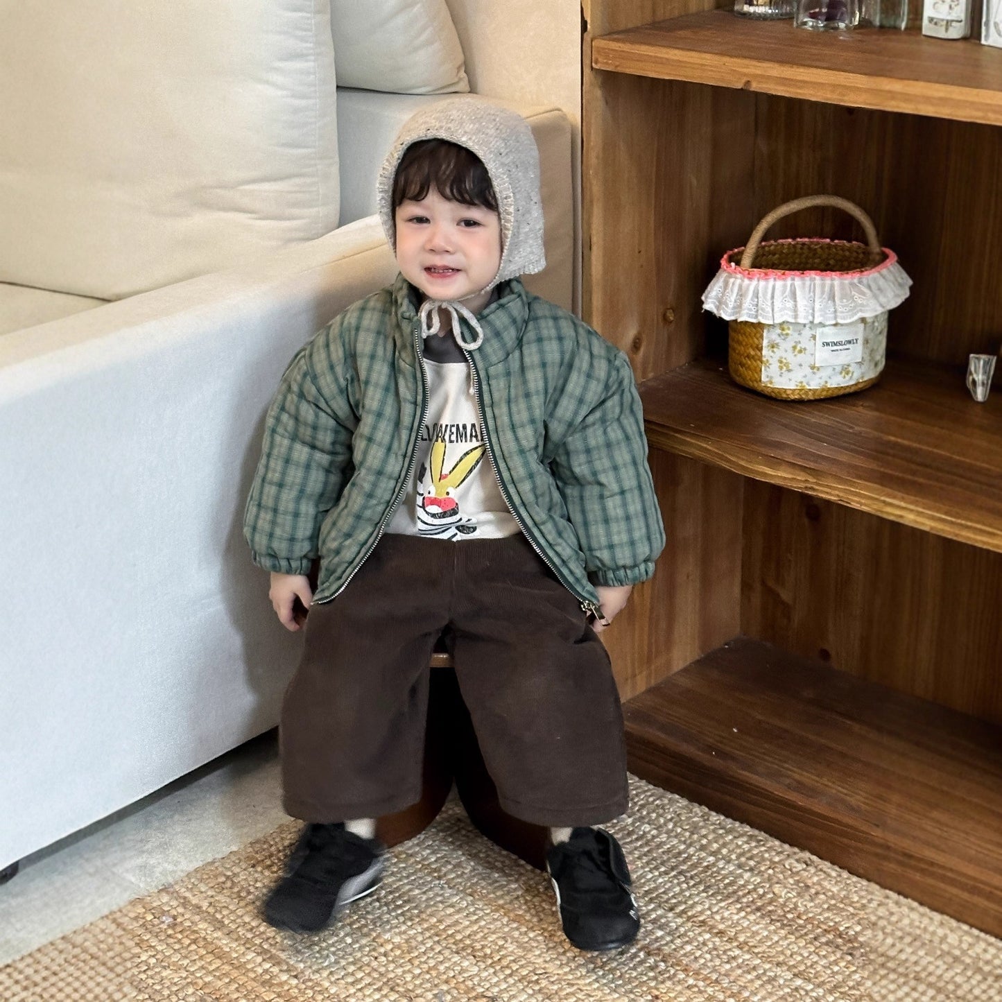 GN26012701兒童格子棉衣外套秋冬款韓版童裝小寶寶衣服冬季加厚男童衛衣套裝