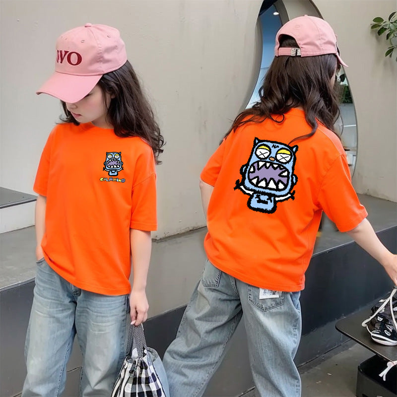 CE26022601女童夏季純棉短袖T潮流洋氣兒童休閒時尚上衣大童夏裝卡通T