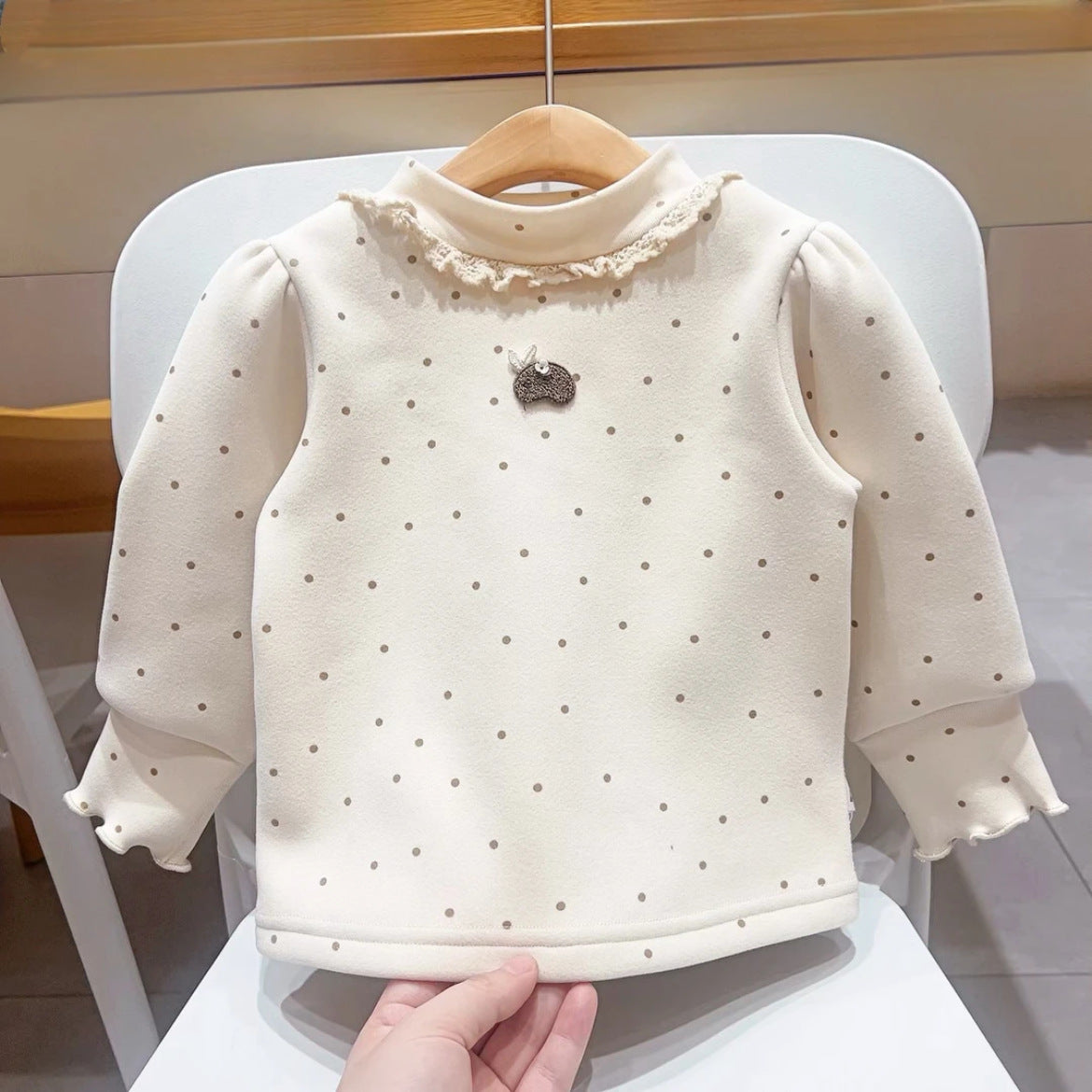 GL25122506女寶加絨打底衫女童加絨保暖上衣全身絨衣服兒童半高領內搭冬加絨