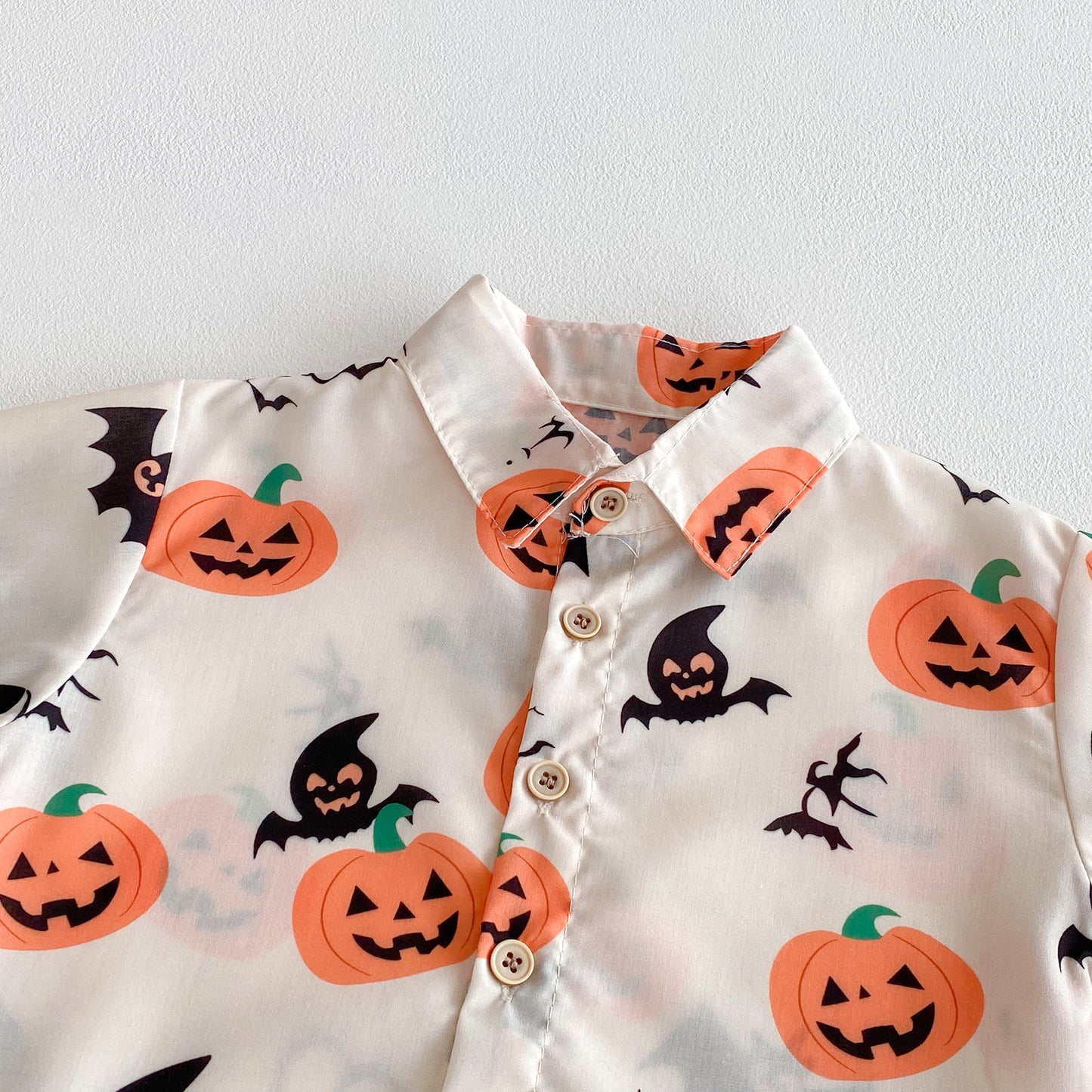 G25091112夏日款嬰兒薄款萬聖節男童帥氣Polo南瓜短袖上衣+短褲兩件套裝