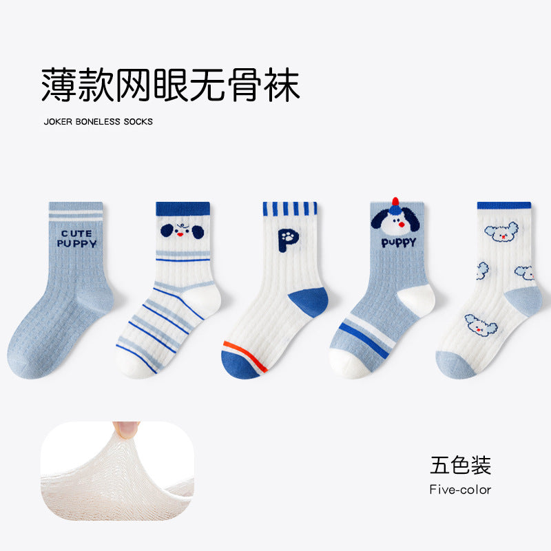 GI25073114兒童襪子 春季女孩可愛卡通中筒棉中大童網眼女童無骨襪男孩