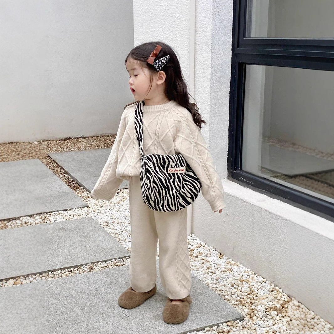 CG25103002春秋韓版女童復古絞花毛線針織套裝女寶寶毛衣線褲休閒兩件套