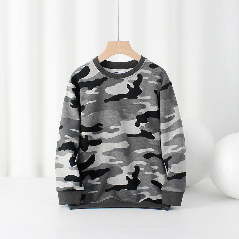 FI25101405韓國春季版童裝新款兒童衛衣長袖中童時尚迷彩t男童打底衫