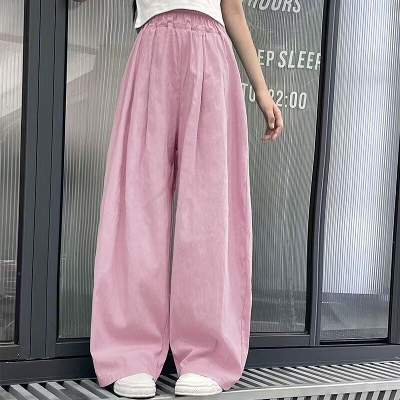FO26062612女童褲子夏季薄款新款蕾絲邊休閒褲中大童闊腿褲女孩冰絲防蚊褲子