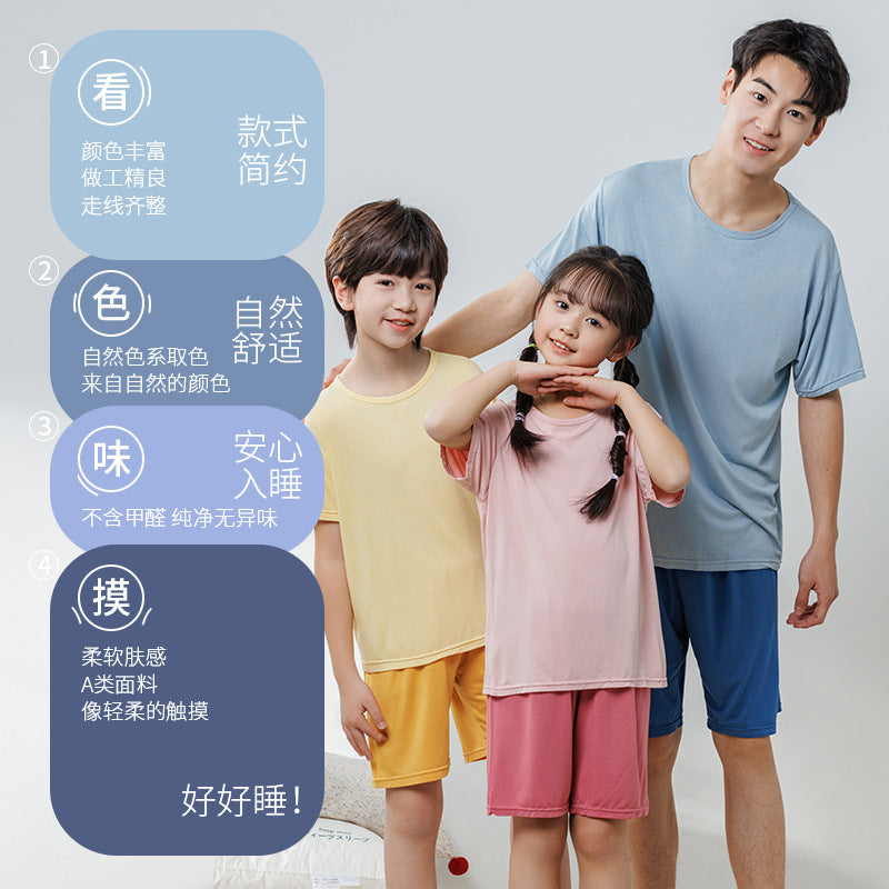 CK26050510兒童睡衣代莫爾男童短袖短褲中小童家居服女童夏季冰絲睡衣套裝(9-12天到貨)