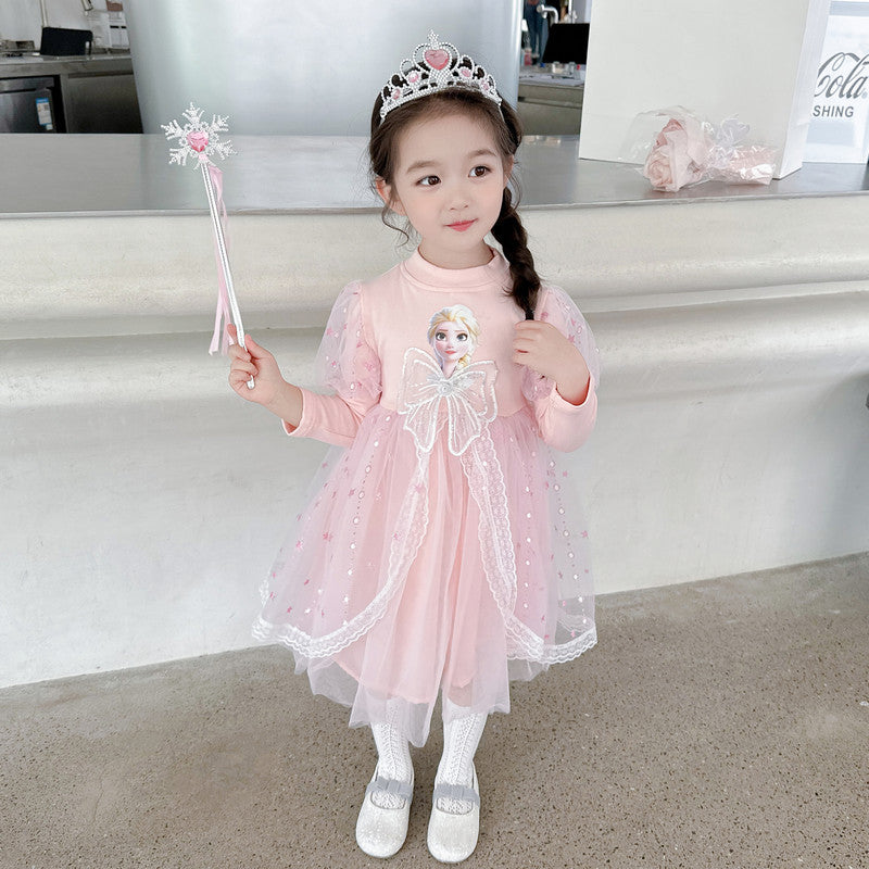 Z26102203女童韓版長袖艾莎公主裙兒童2026秋季秋季愛莎裙棉網紗裙潮