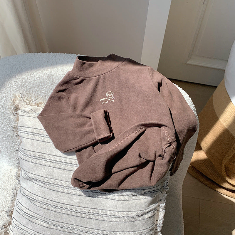 CA25112706兒童打底衫女寶半高領德絨男童女童款秋冬內搭打底衣小童