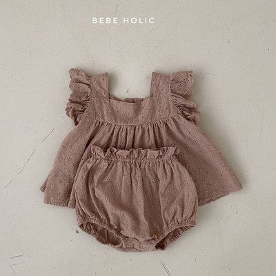 GF25061704韓國版女童嬰幼兒寶寶花邊背心麵包褲兩件套ins夏款新生兒飛袖套裝