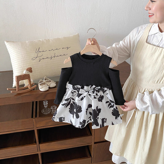 G25092503歐美小女孩甜美蝴蝶結長袖碎花洋裝兒童ins風嬰兒0-5歲童裙