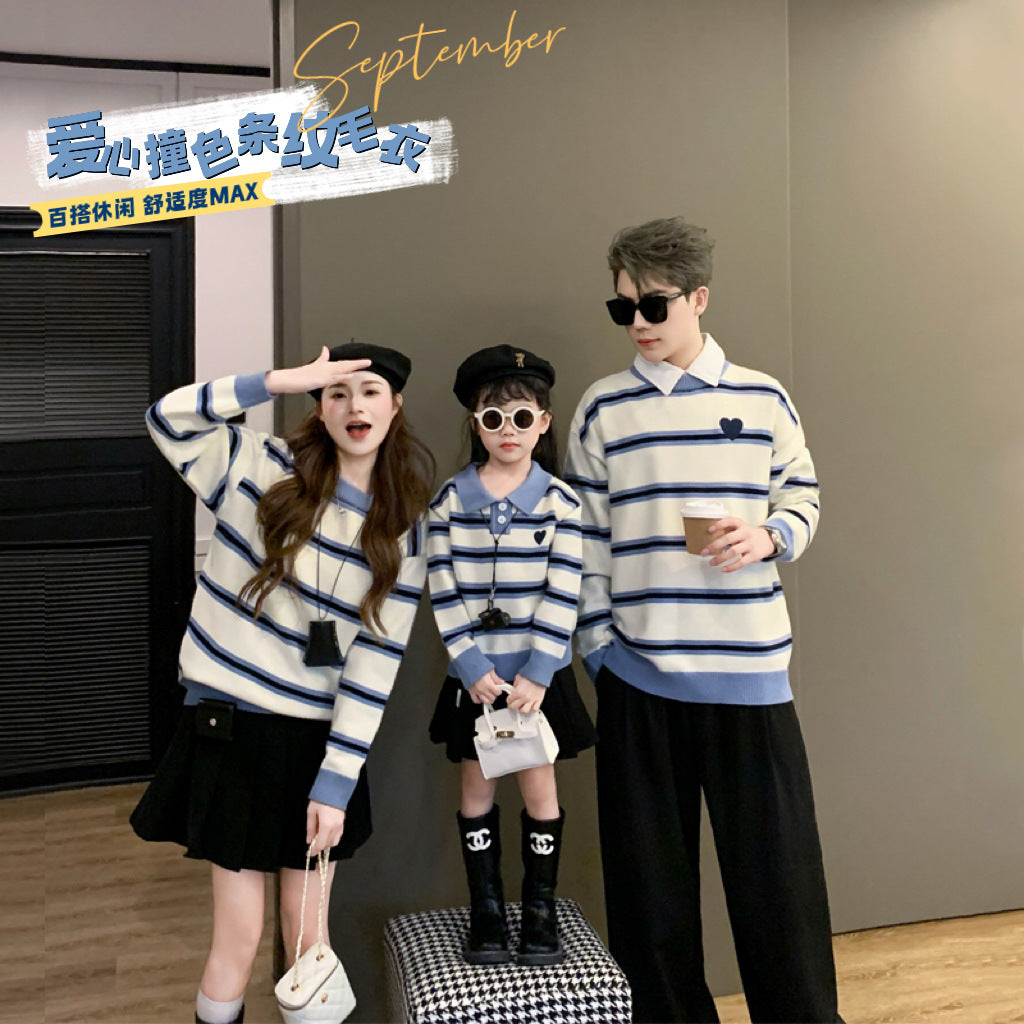 L25120406親子裝冬一家三四口2025小寶寶親子裝媽媽女保暖毛衣愛心針織衫