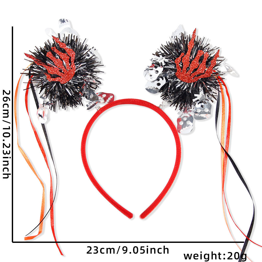 Z24081804萬聖節時尚彩條流蘇髮箍鬼節派對化妝舞會南瓜死神毛條雨絲球頭箍(2件起批)