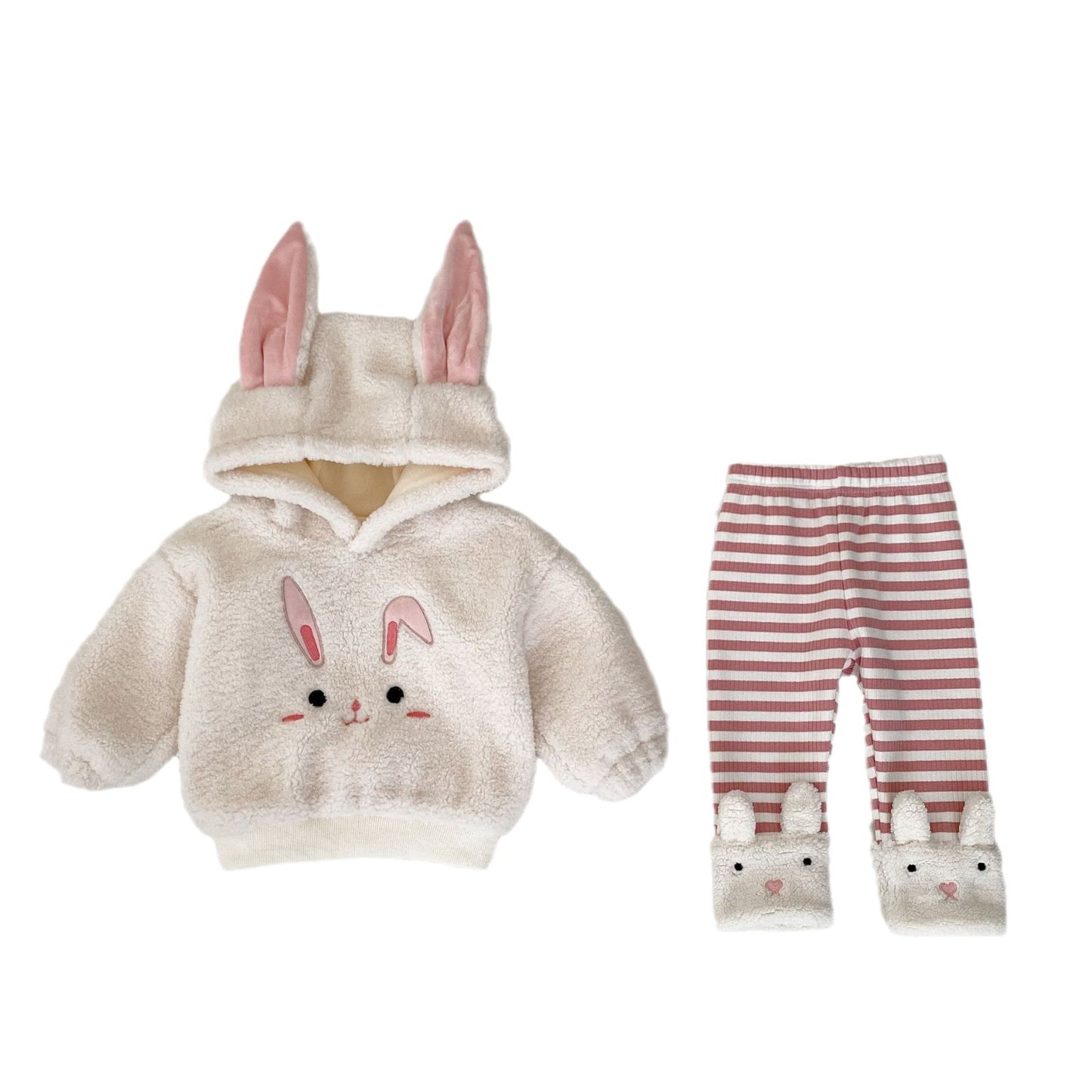 GK25121801寶寶加絨套組超萌卡通連帽上衣條紋褲子寶寶冬季外穿兩件套(➡️2件或2套起,廠商才有出貨)(可以混搭開頭GK商品)