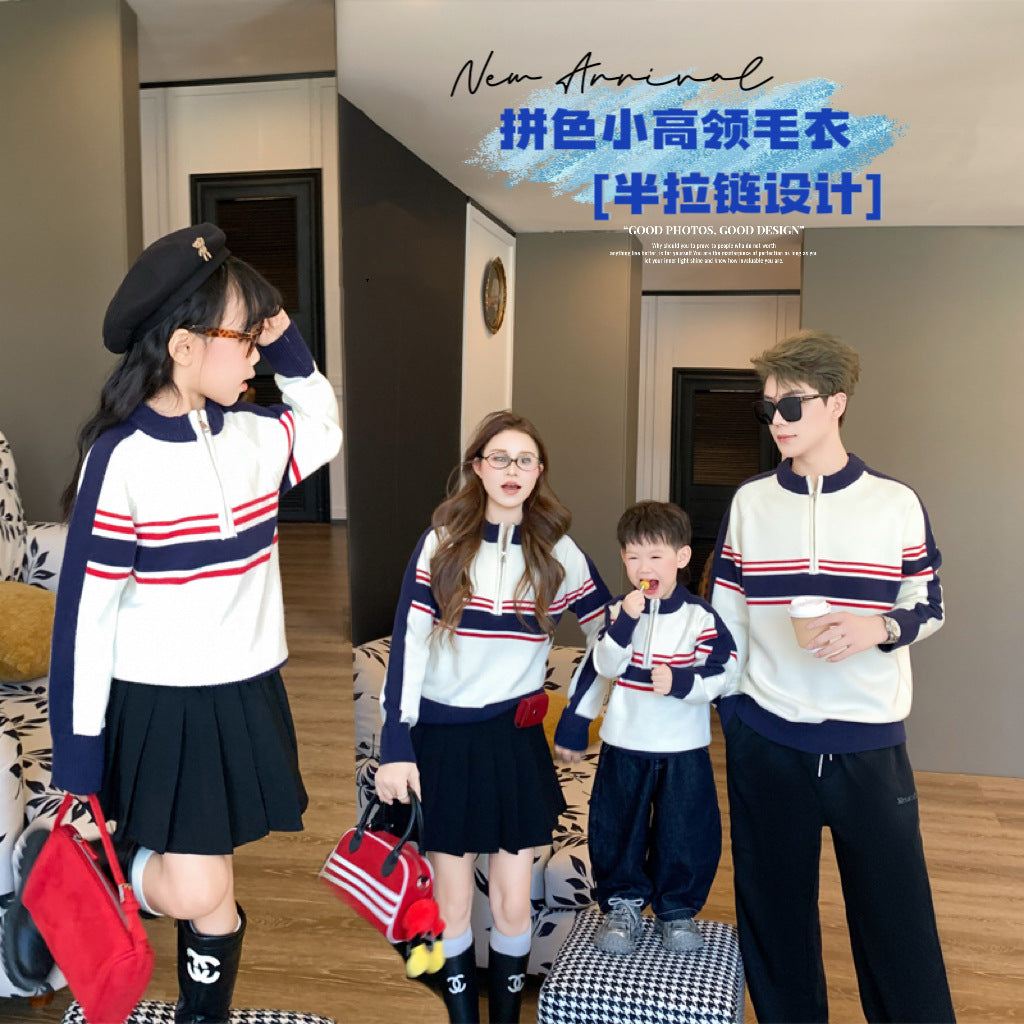 L25120411高級感親子裝2025潮秋冬毛衣一家三口小月齡母子針織衫男女童裙子