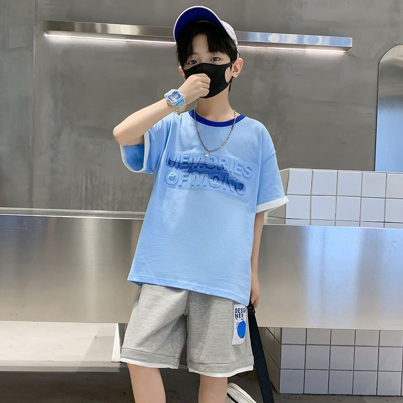 FG25053002男童套裝新款夏季純棉大童童裝短袖兒童男孩酷帥夏裝運動衣服