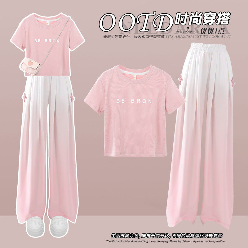 FM26042203女童薄款褲子夏季兒童洋氣漸變色2026冰絲闊腿褲中大兒童長褲童裝