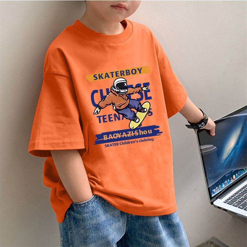 CE26022611夏季男童時裝純棉韓版潮流T恤帥氣時尚純色圓領短袖上衣