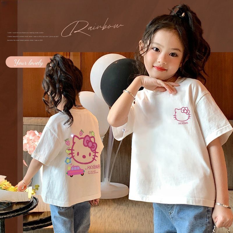 CE26022609爆款牛仔褲純棉女童T卹夏裝短袖小童中大童寬鬆兒童夏季半袖上衣潮