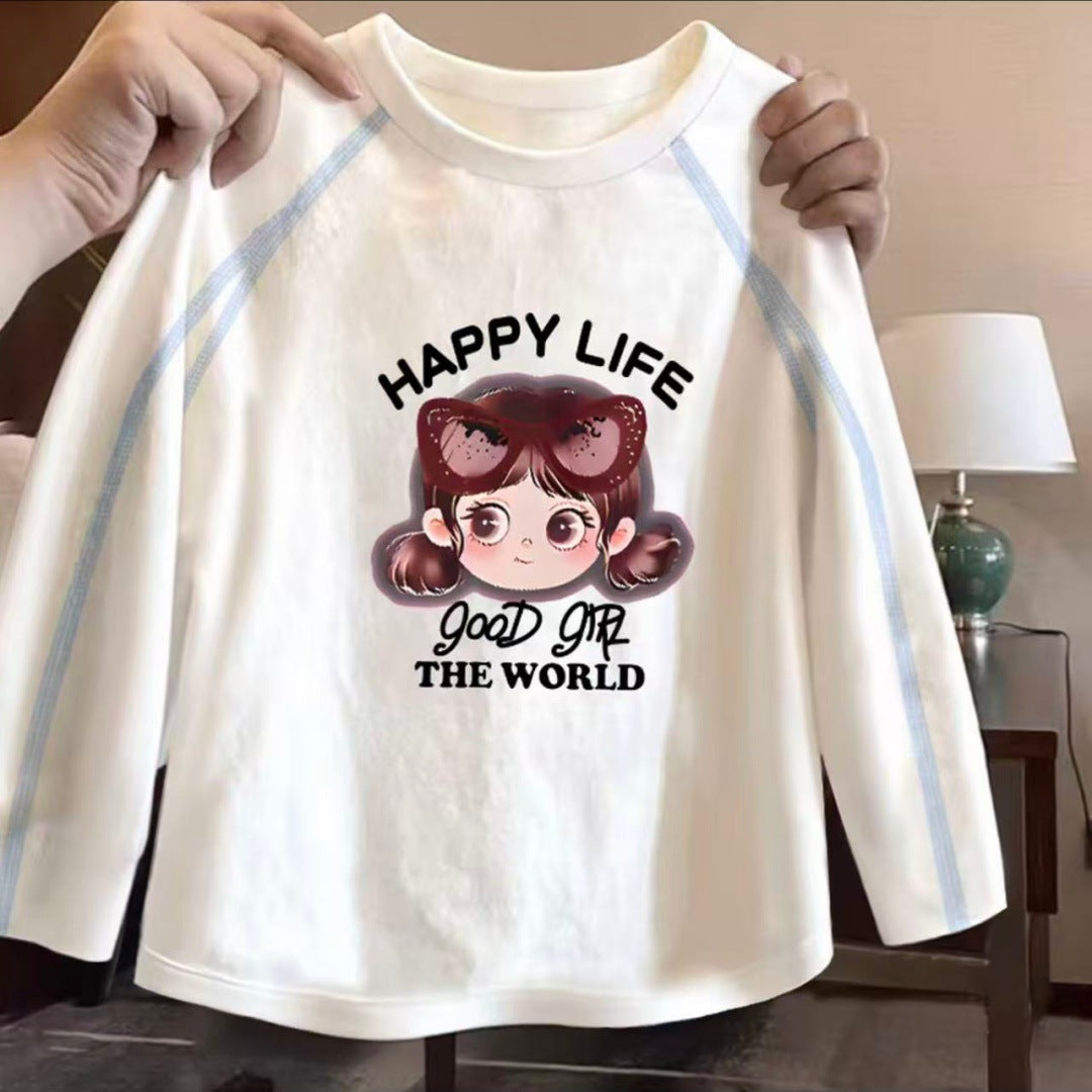CE260905011女童100%純棉長袖2026春秋洋氣打底T恤童裝薄款圓領上衣