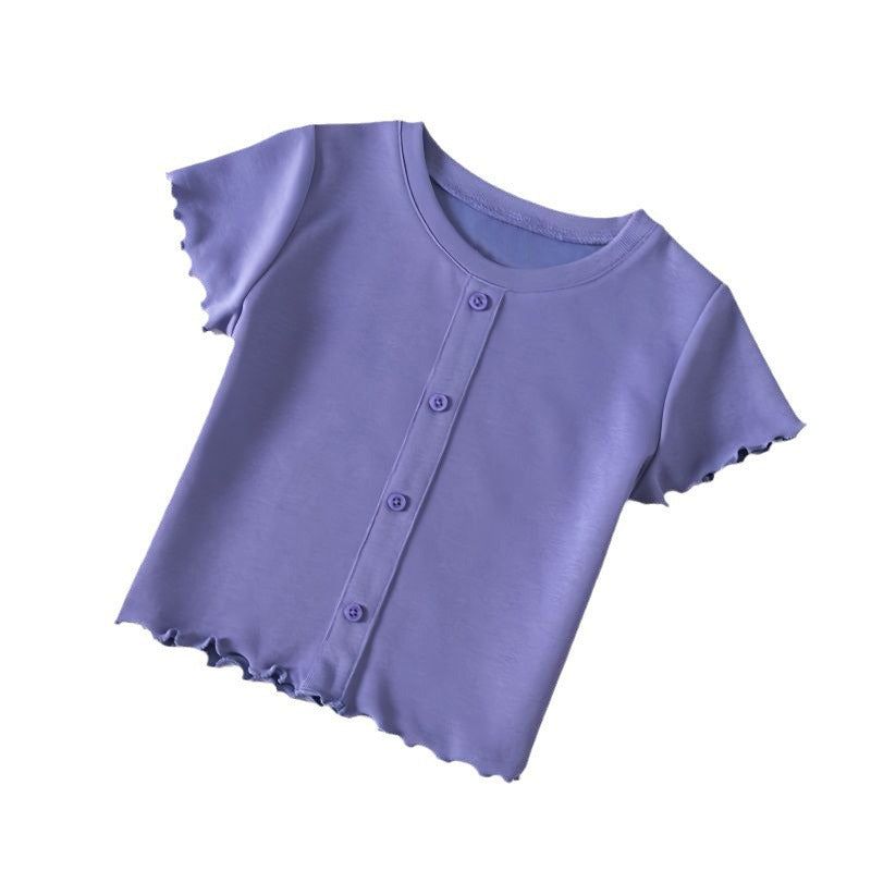 Z25030907女童薄款短袖T恤夏季新款兒童休閒寬鬆中小童純色短袖上衣潮