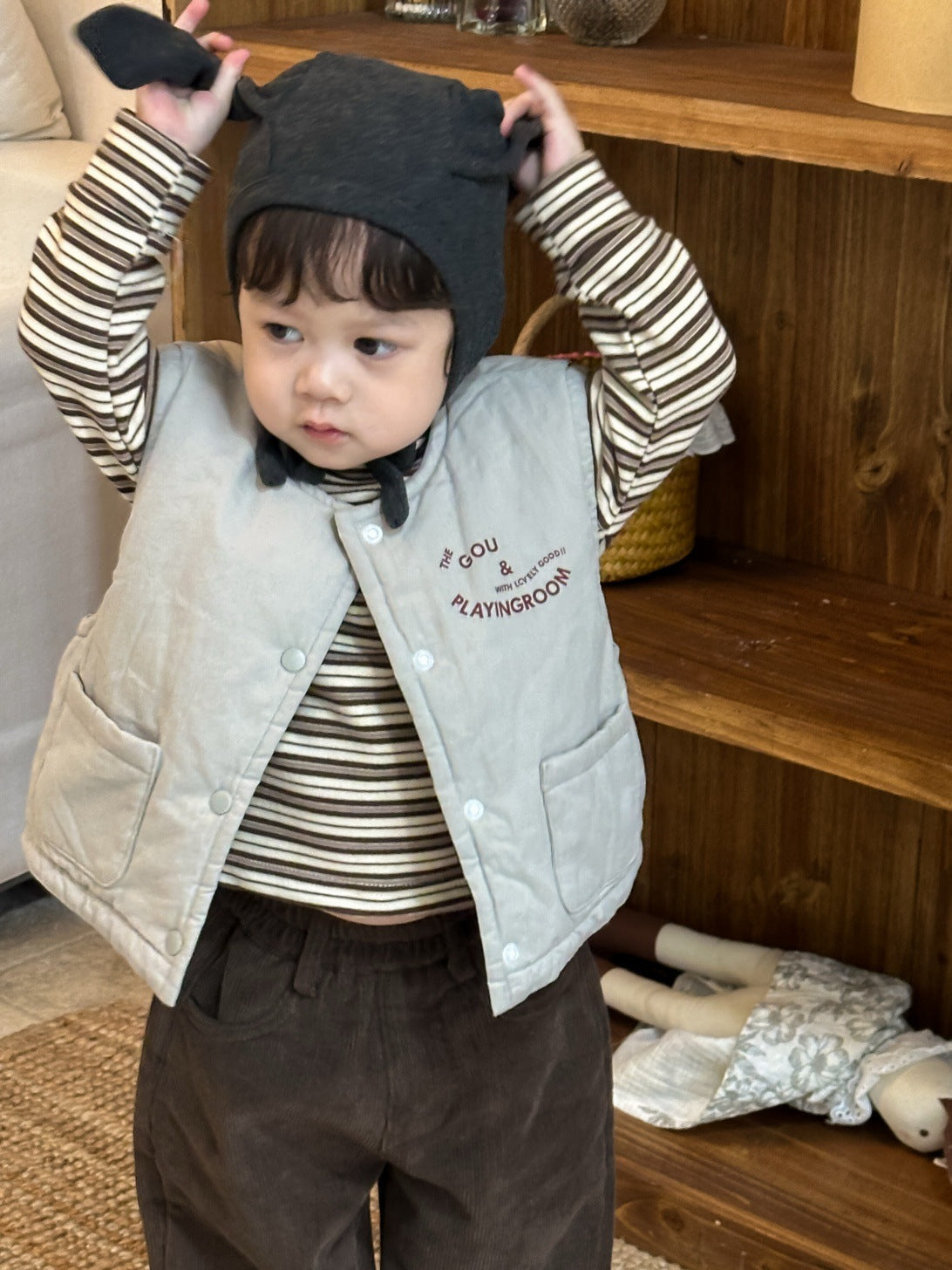 GN26012709兒童雙層棉馬甲裙2025新款秋冬裝打底衫韓版童裝男童加厚套裝