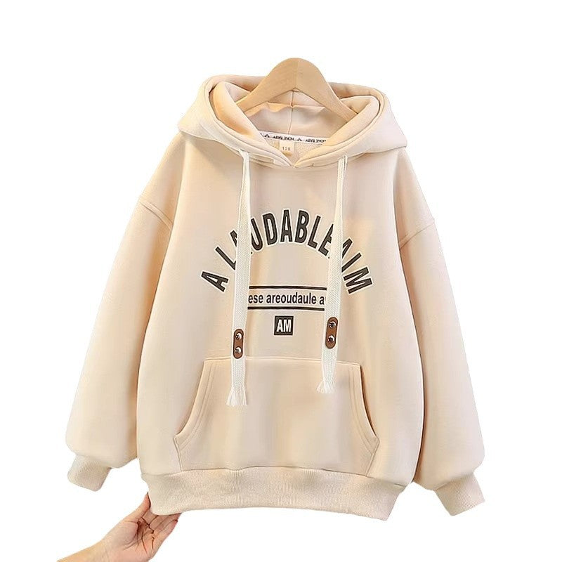 Z25010132衛衣秋冬新款2024女童加絨連帽中大童女孩保暖一體絨時尚裙上衣