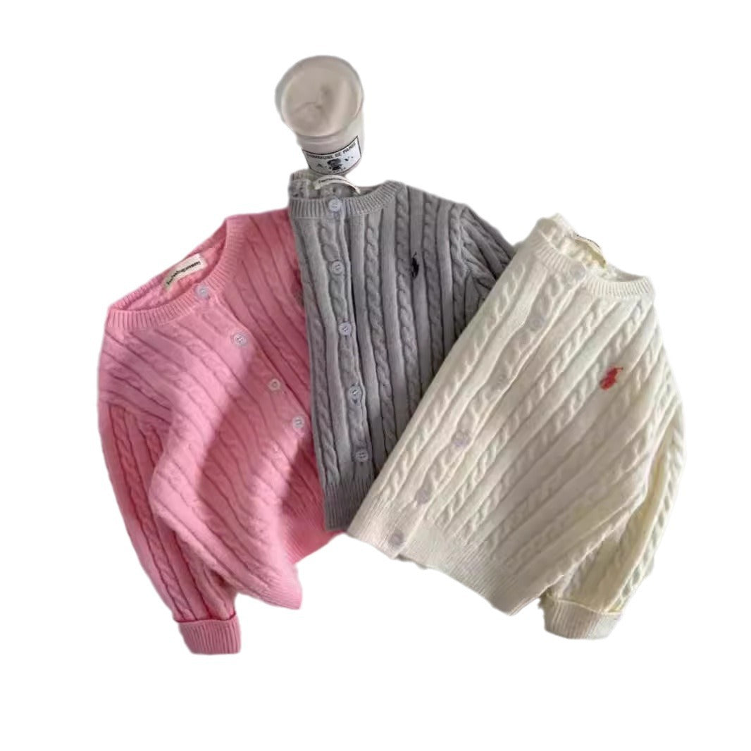 GL25122511新款兒童毛衣童裝2025秋款男女純色針織開襟衫寶寶麻花毛線衫外套