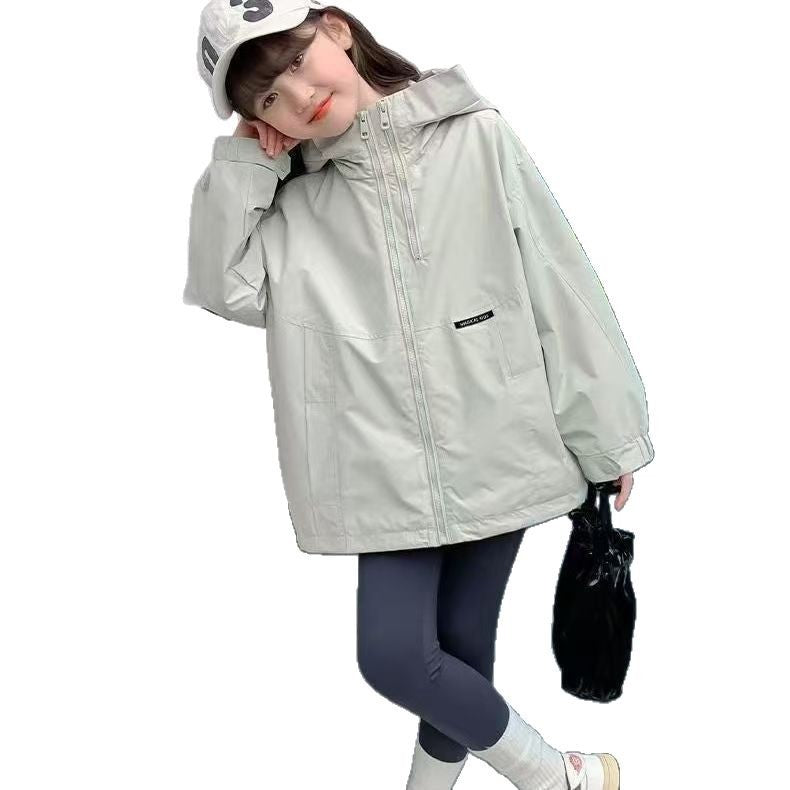 CH25110521女童裙春秋款洋氣兒童時尚連帽衝鋒衣中大童休閒上衣