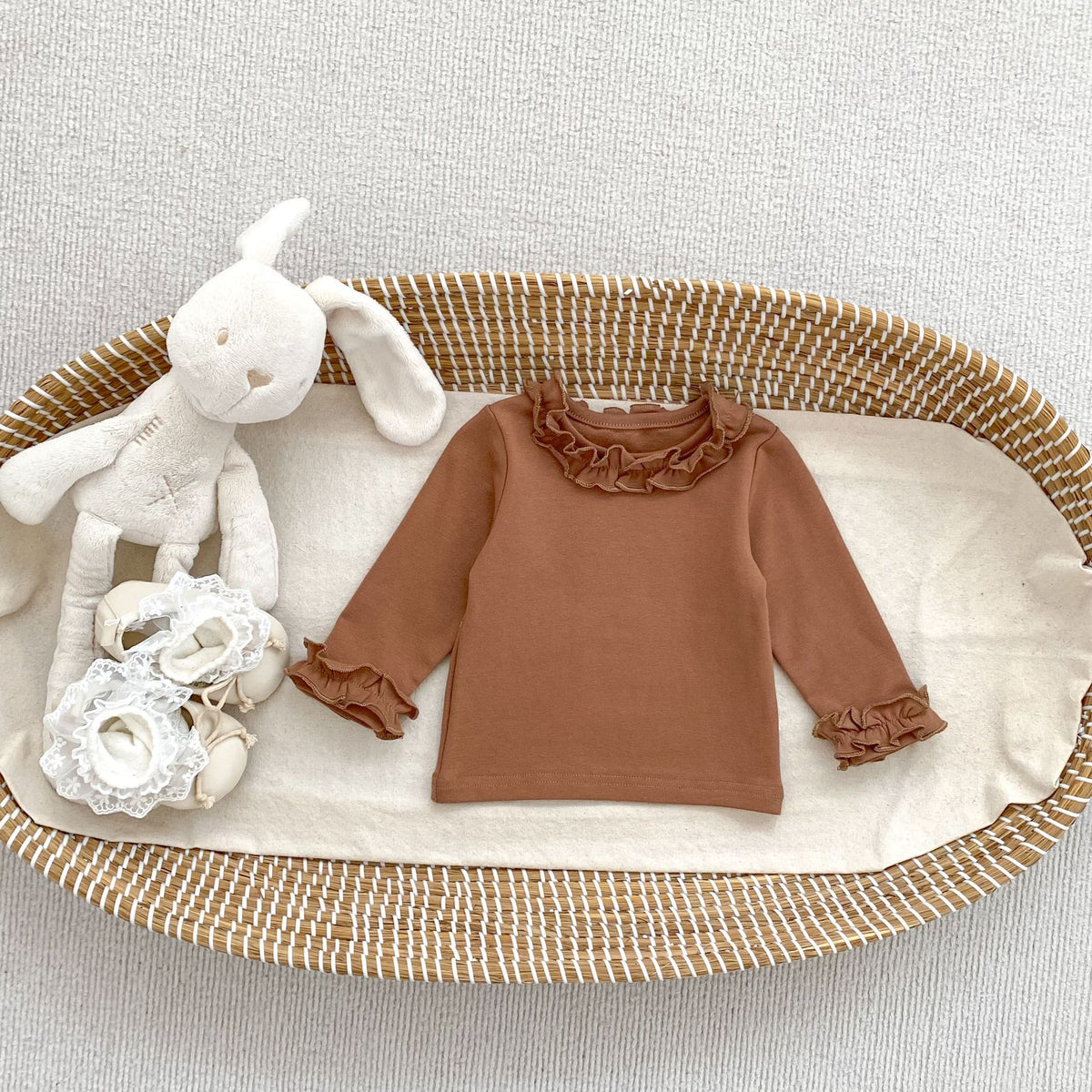 GK26100610新款女小童木耳邊圓領長袖秋冬女寶寶百搭純色打底衫內搭上衣(2套起批-可混搭)