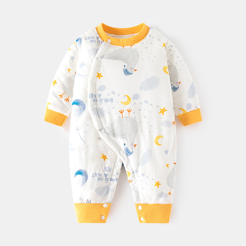 GJ25102107嬰兒加棉連身衣寶寶120克夾棉秋冬無骨哈衣薄棉加厚偏襟爬服兒童