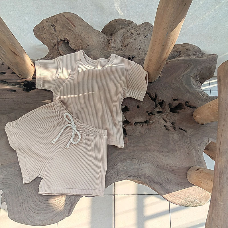 GB25032404韓版夏款嬰幼兒條紋棉短袖短褲套裝寶寶舒適可愛潮搭兩件式童裝