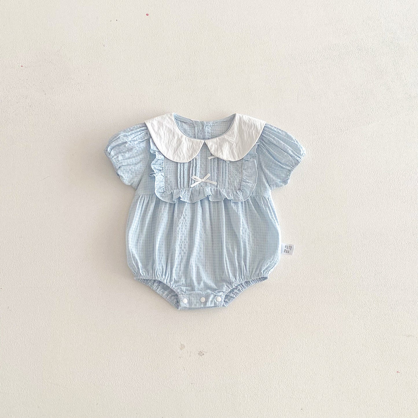 G26061011韓版寶寶夏季女寶寶可愛可愛哈衣娃娃領領泡泡袖哈衣滿月歲爬服