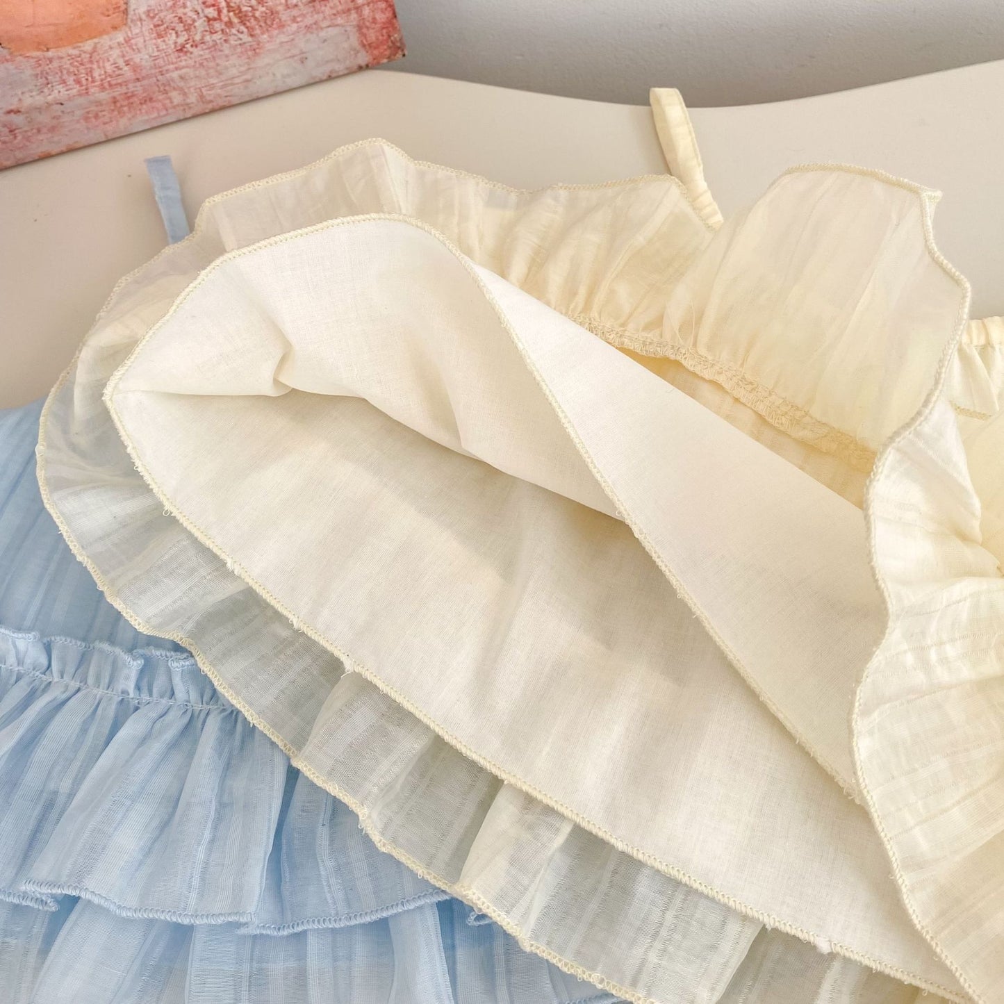 GN26030907夏季女寶寶套裝簡約時尚女小童荷葉邊吊帶上衣闊腿裤两件套(2件起批)GN開頭需下單2款才有出貨,可混搭