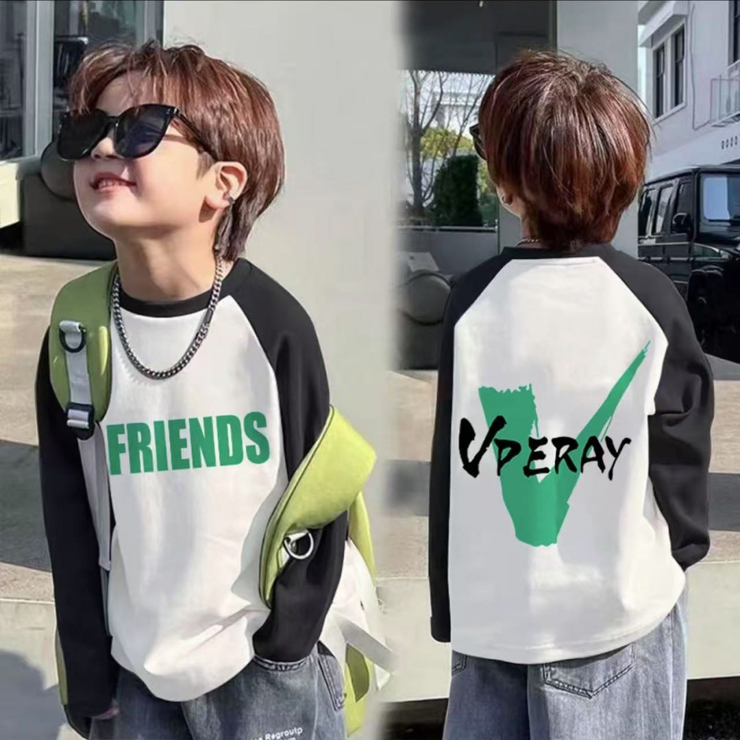 CE25091906男童長袖兒童T恤春秋裝新款大童春秋純棉打底成型帥氣上衣