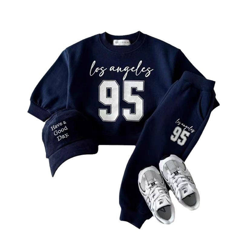 GB25111303ins韓式百搭春秋季新男童潮流休閒運動數位休閒衛衣套裝