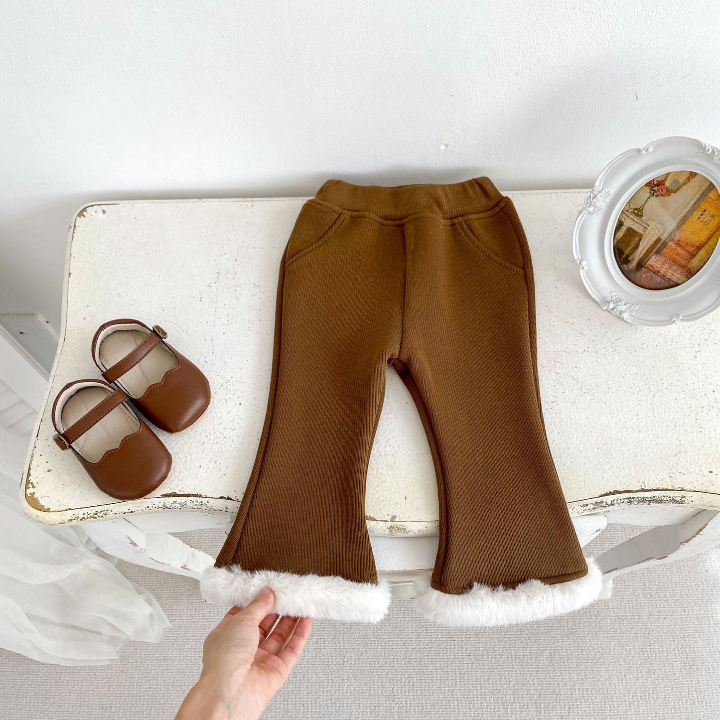 GK25121816  冬季女童褲子加絨簡約純色毛毛喇叭褲加厚保暖女寶寶外穿長褲(➡️2件或2套起,廠商才有出貨)(可以混搭開頭GK商品)