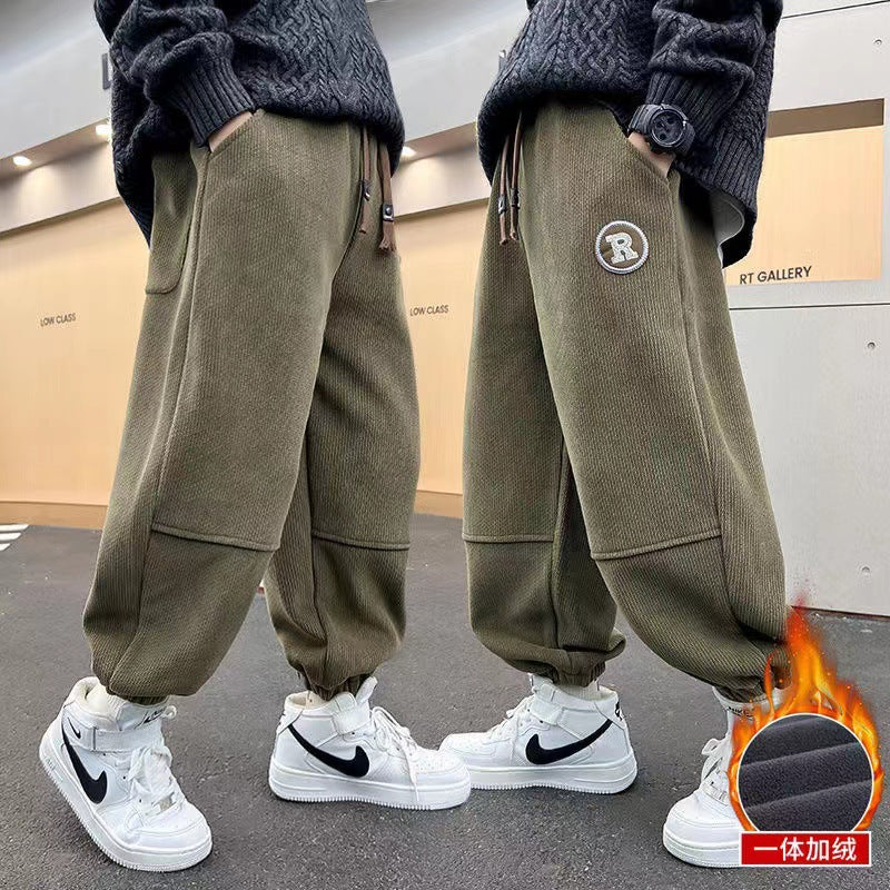 Z26010116男童褲子2025秋冬新款燈芯絨衛褲中大童休閒運動時尚潮流加絨長褲